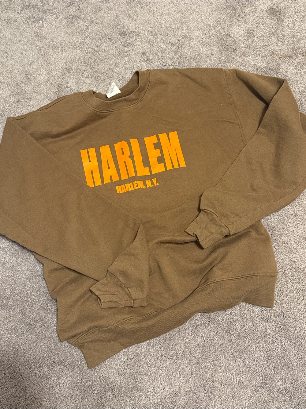 Hanes Brown Crewneck Sweatshirt with Orange HARLEM Graphic